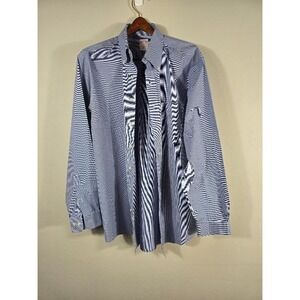Brooks Brothers Mens Dress Shirt 17 6/7 Blue Striped‎ Button Down Non Iron
